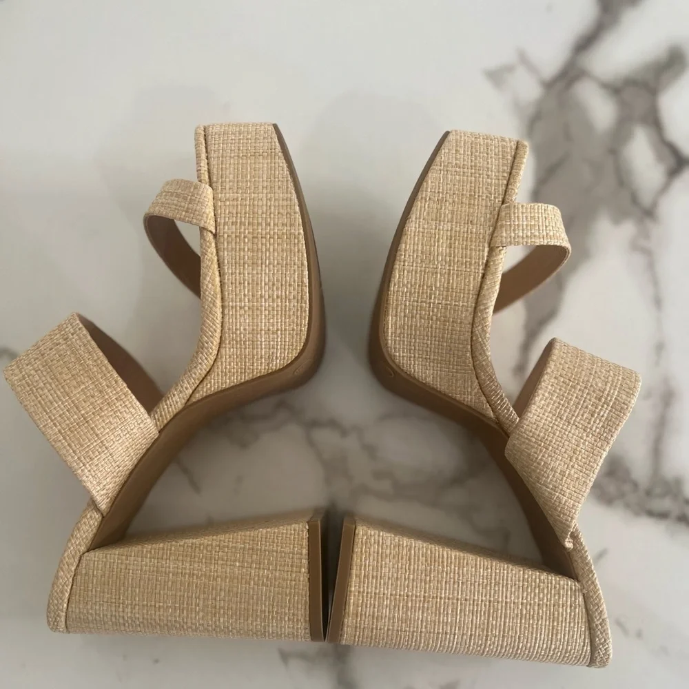 SHEIN Beige Woven Platform Block Heel Sandals - Picture 5 of 7